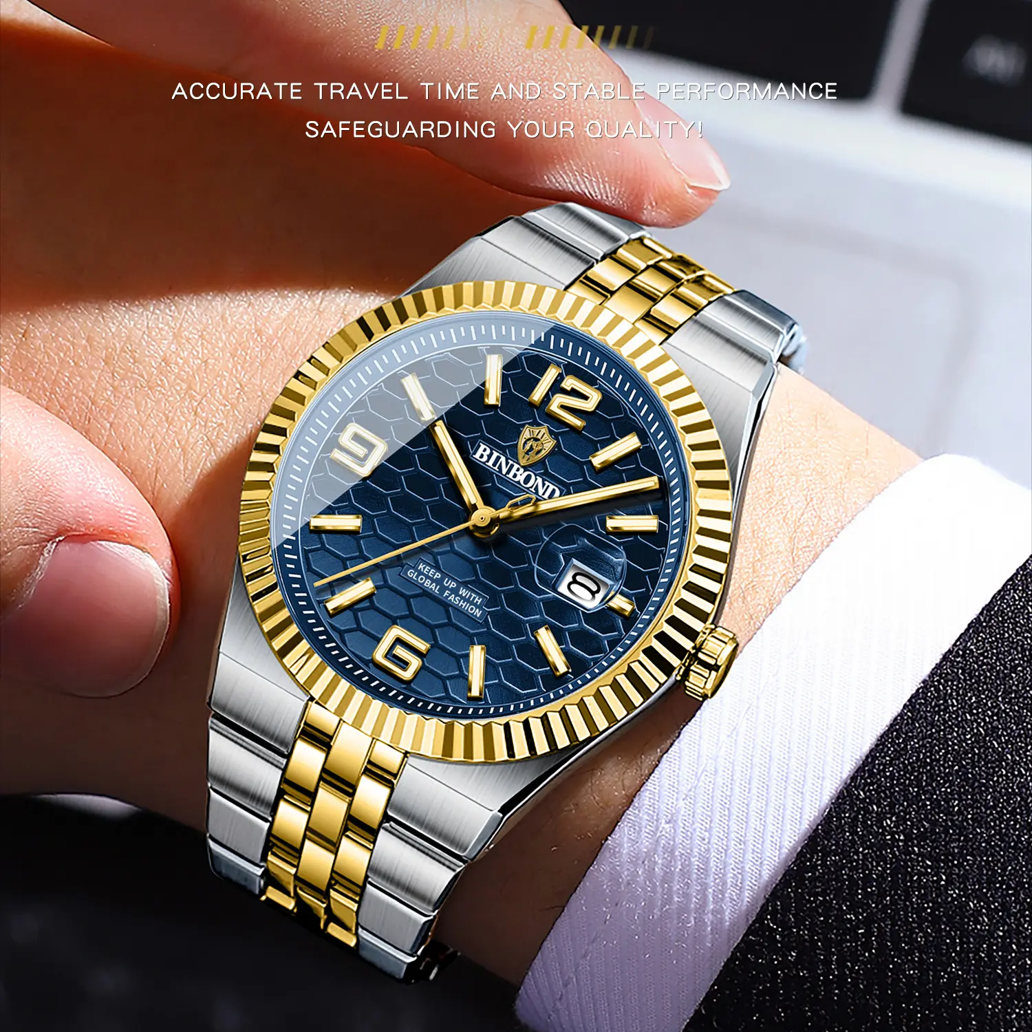 BINBOND Original Military Man Wristwatch Quartz Week Date Watch For Men Waterproof Luminous Stainless Steel Men's Watches Reloj