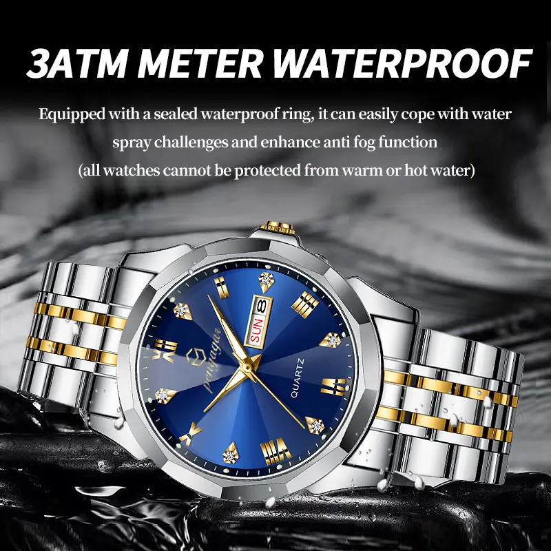 2025 Stainless Steel Quartz Wrist Watch for Man Luxury Week Date Display Luminous Bracelet Fashion Men's Watch Original Clock