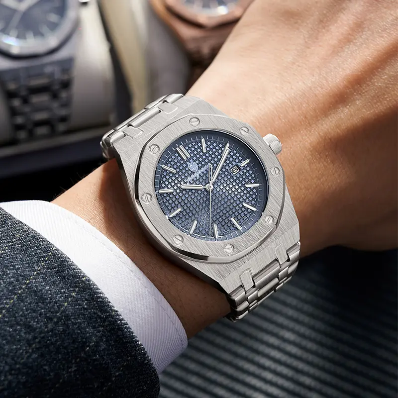 PENGAGAR Luxury Square Man Quartz Watch Waterproof Luminous Date Men's Watch High Quality Stainless Steel Business Men Watches