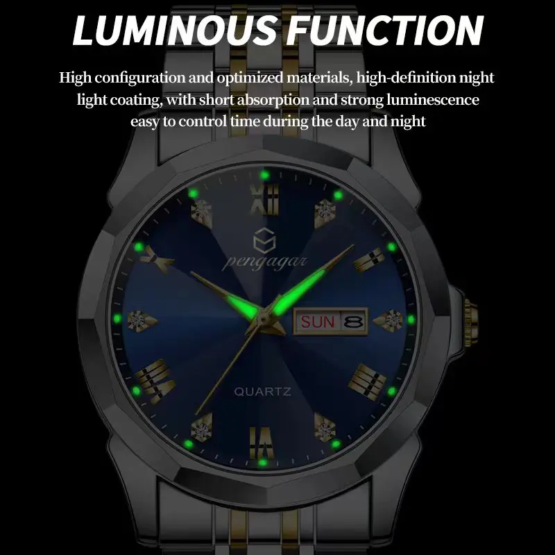 2025 Stainless Steel Quartz Wrist Watch for Man Luxury Week Date Display Luminous Bracelet Fashion Men's Watch Original Clock
