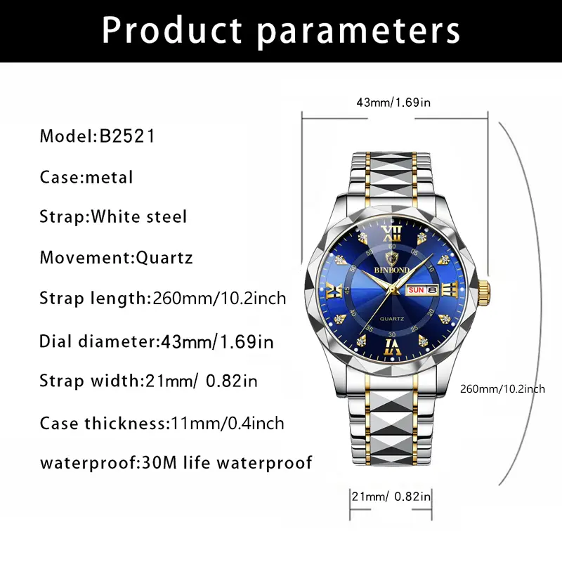 2025 New Men's Watch Date Week Fashion Watch Men Original Waterproof Non-mechanical Luminous Dual Calendar Quartz Wristwatch