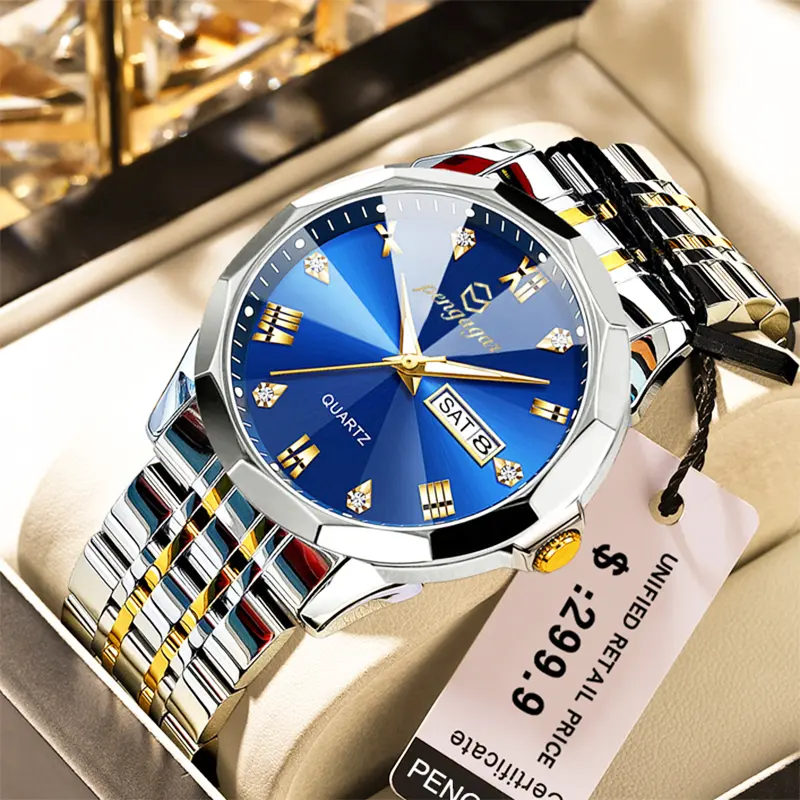 2025 Stainless Steel Quartz Wrist Watch for Man Luxury Week Date Display Luminous Bracelet Fashion Men's Watch Original Clock