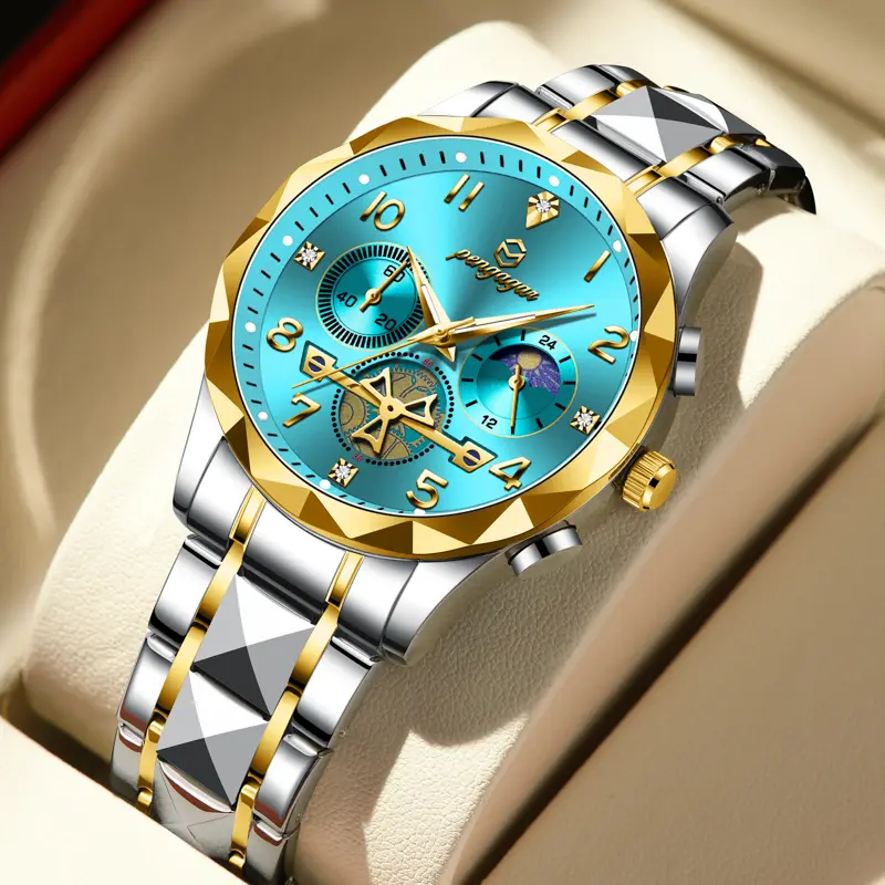 PENGAGAR Luxury Men Watch Top Original Waterproof Luminous Chronograph Man Wristwatch Stainless Steel Quartz Men's Watches Reloj