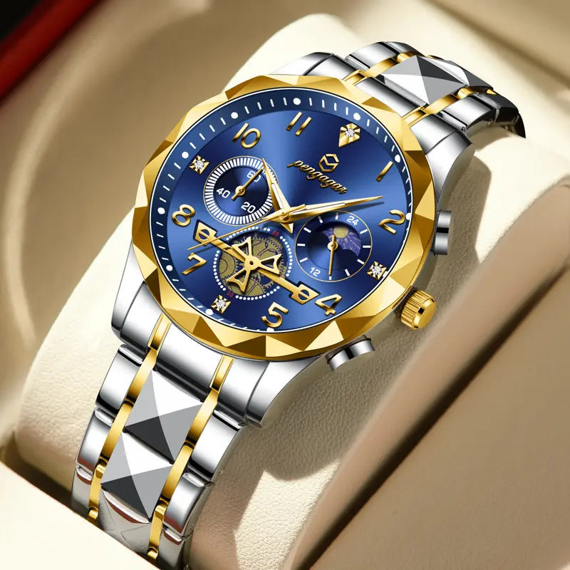 PENGAGAR Luxury Men Watch Top Original Waterproof Luminous Chronograph Man Wristwatch Stainless Steel Quartz Men's Watches Reloj