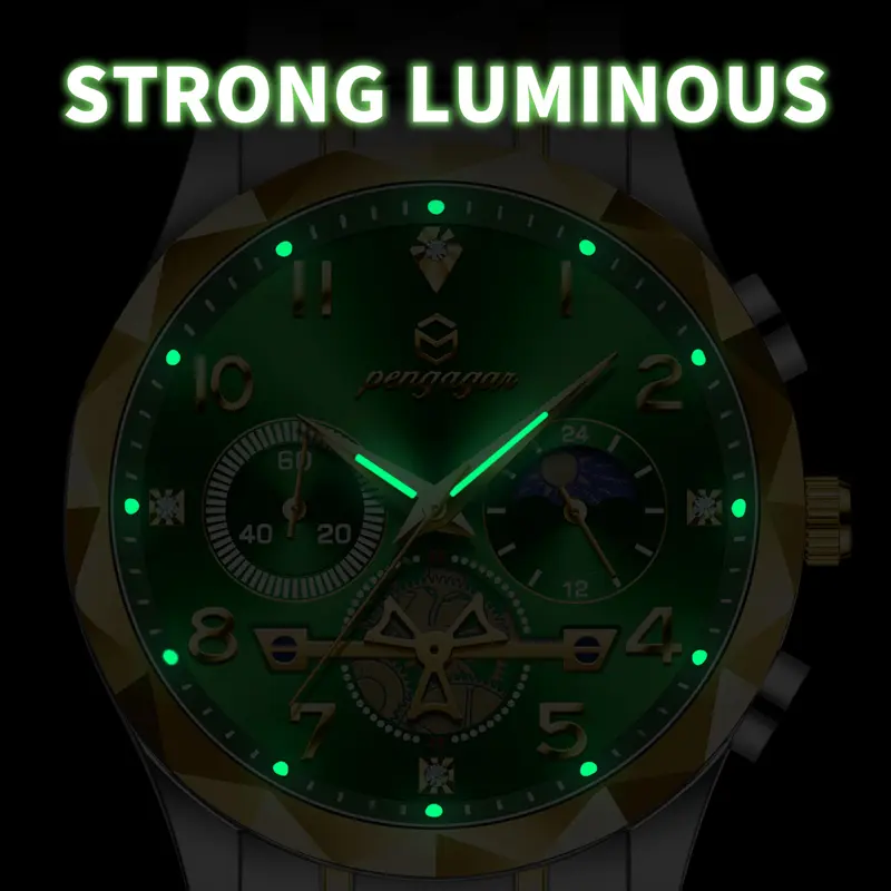 PENGAGAR Luxury Men Watch Top Original Waterproof Luminous Chronograph Man Wristwatch Stainless Steel Quartz Men's Watches Reloj