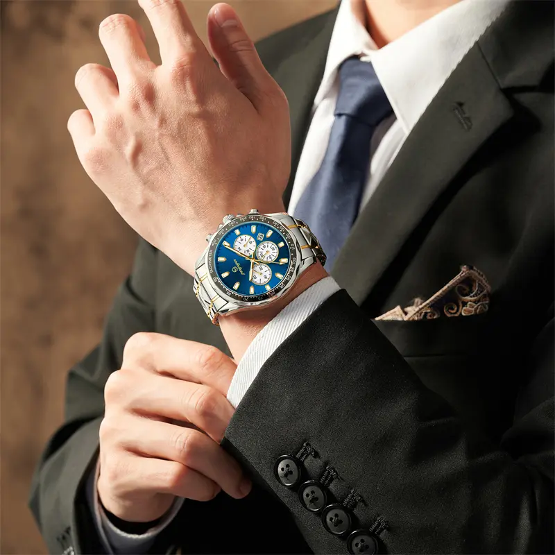PENGAGAR Luxury Men Watch Chronograph Waterproof Luminous Date Watch For Man Stainless Steel Fashion Sports Men's Quartz Watches