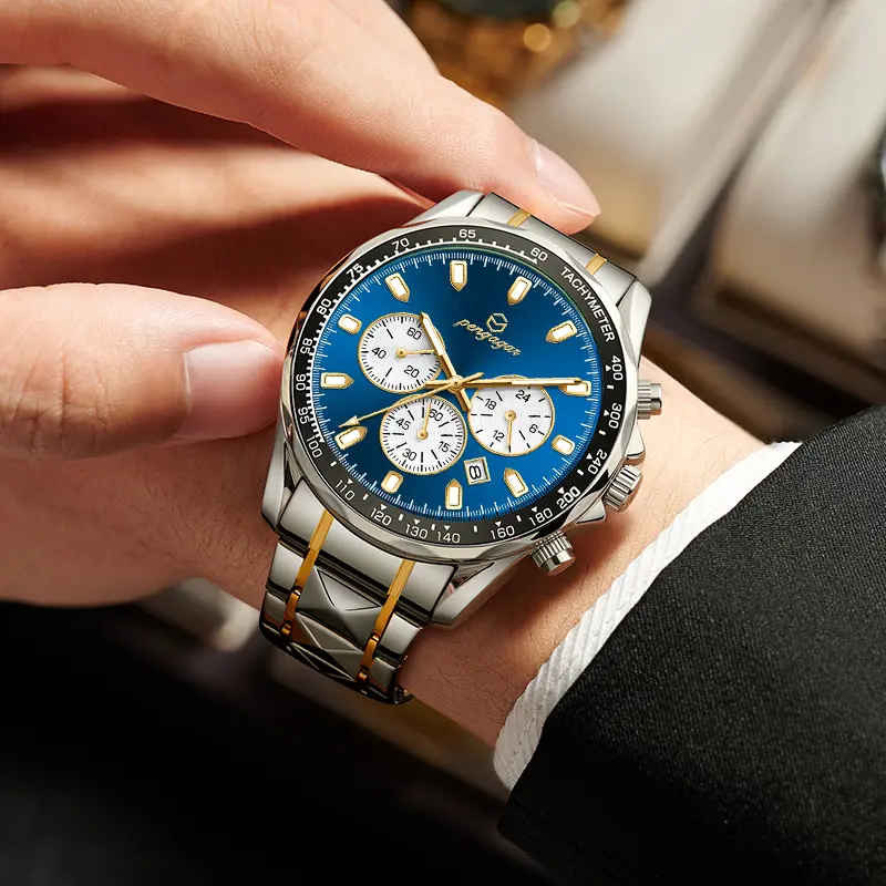 PENGAGAR Luxury Men Watch Chronograph Waterproof Luminous Date Watch For Man Stainless Steel Fashion Sports Men's Quartz Watches