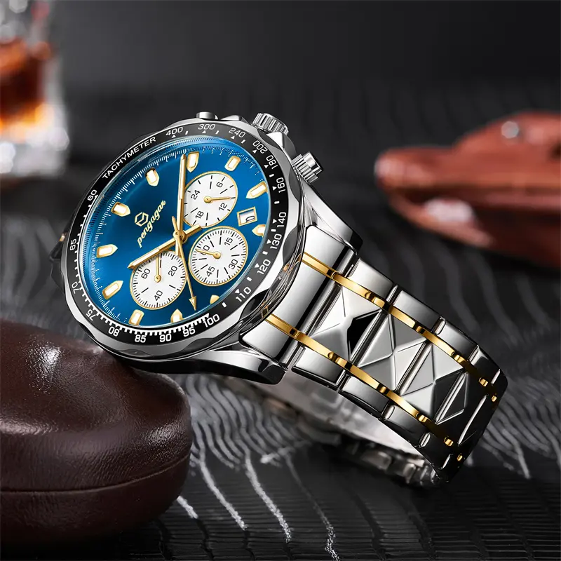 PENGAGAR Luxury Men Watch Chronograph Waterproof Luminous Date Watch For Man Stainless Steel Fashion Sports Men's Quartz Watches