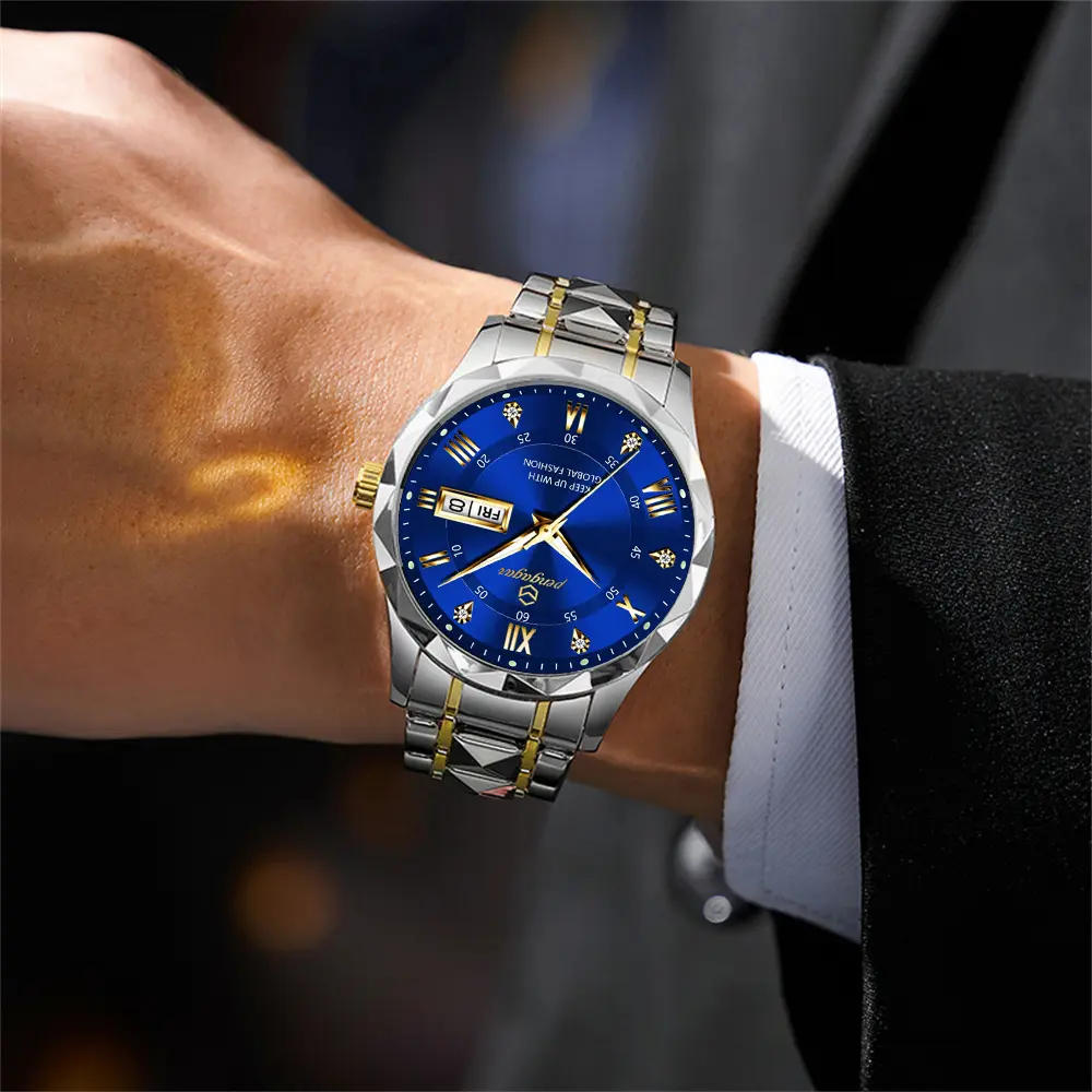 PENGAGAR Business High Quality Men Watch Sport Quartz Man Wristwatch Waterproof Luminous Date Week Stainless Steel Men's Watches