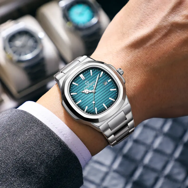 PENGAGAR Luxury Square Man Quartz Watch Waterproof Luminous Date Men's Watch High Quality Stainless Steel Business Men Watches