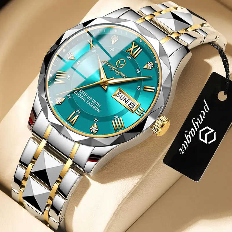 PENGAGAR Business High Quality Men Watch Sport Quartz Man Wristwatch Waterproof Luminous Date Week Stainless Steel Men's Watches