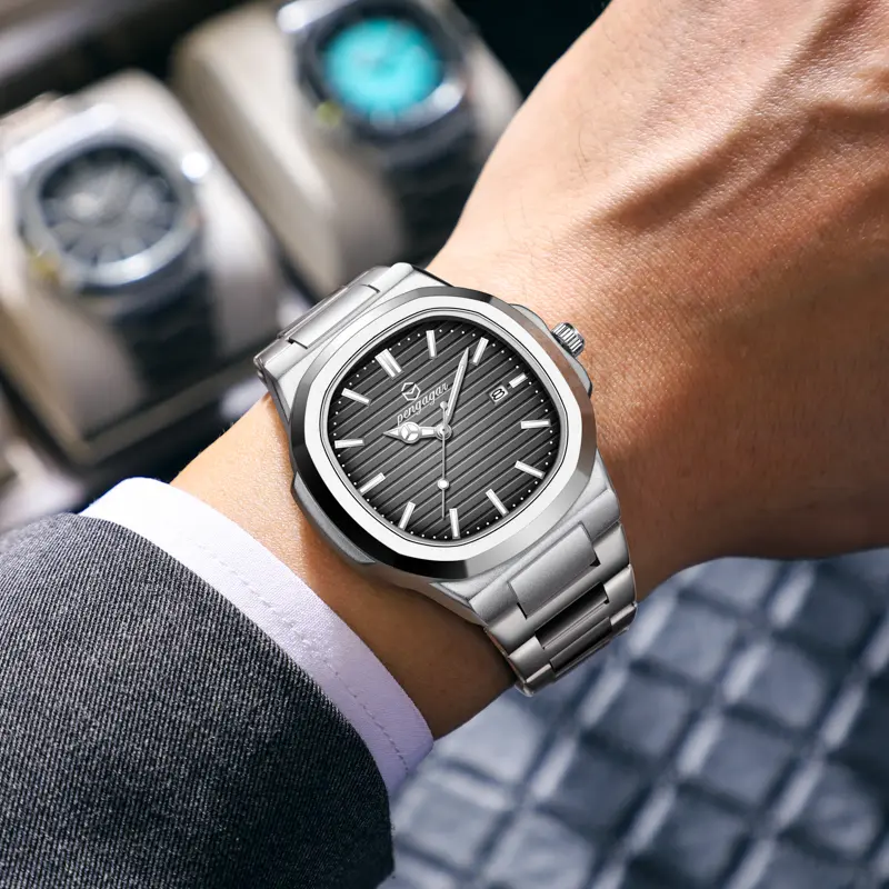 PENGAGAR Luxury Sport Quartz Man Wristwatch Waterproof Luminous Date Week Men Watches Stainless Steel Men's Watch Male Reloj+box