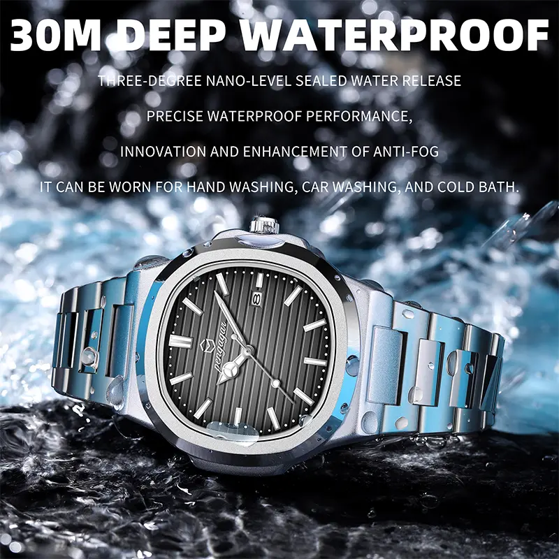 PENGAGAR Luxury Sport Quartz Man Wristwatch Waterproof Luminous Date Week Men Watches Stainless Steel Men's Watch Male Reloj+box