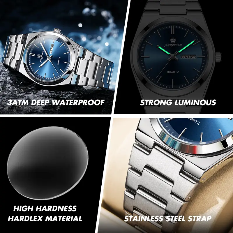 PENGAGAR Luxury Sport Quartz Man Wristwatch Waterproof Luminous Date Week Men Watches Stainless Steel Men's Watch Male Reloj+box