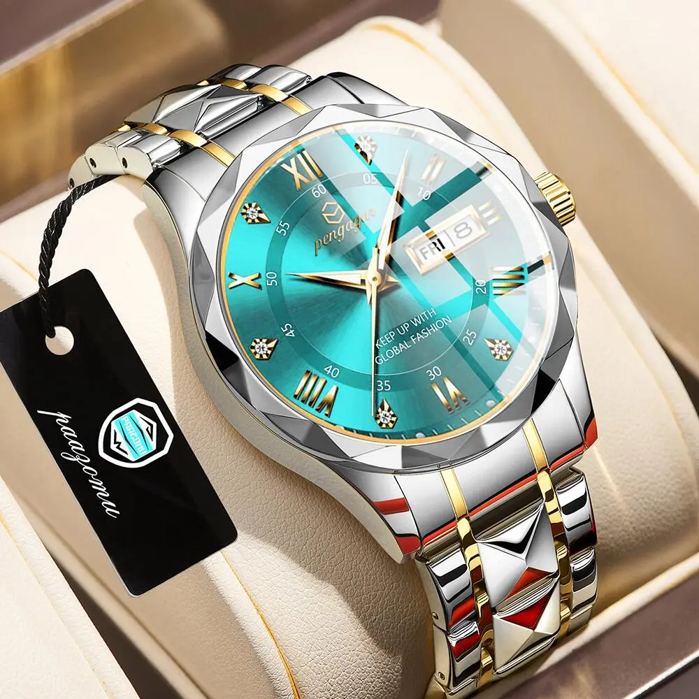 PENGAGAR Luxury Square Sport Man Wristwatch Waterproof Luminous Chronograph Quartz Men's Watches Stainless Steel Men Watch Reloj