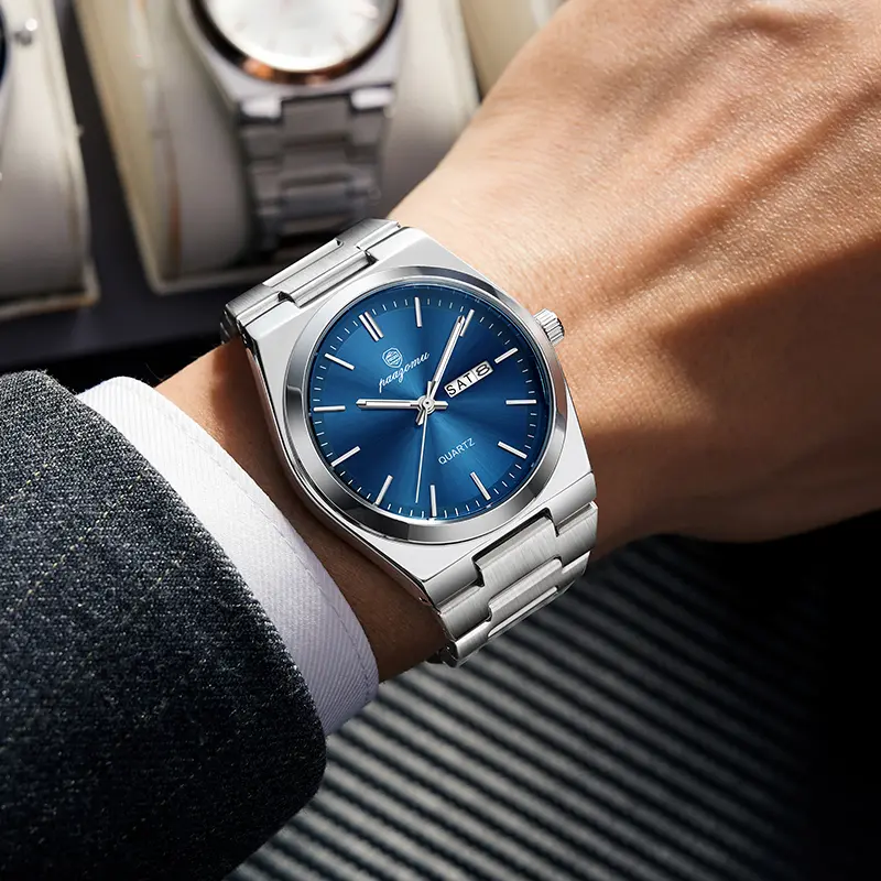 PENGAGAR Luxury Sport Quartz Man Wristwatch Waterproof Luminous Date Week Men Watches Stainless Steel Men's Watch Male Reloj+box