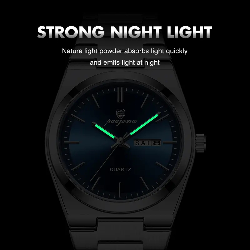 PENGAGAR Luxury Sport Quartz Man Wristwatch Waterproof Luminous Date Week Men Watches Stainless Steel Men's Watch Male Reloj+box