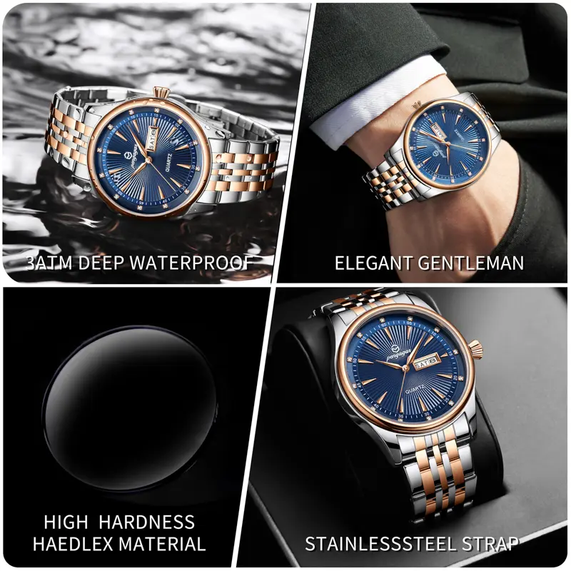 PENGAGAR Luxury Watch 2025 New Business Waterproof Male Clock Luminous DateStainless Steel Square Quartz Men Watch reloj hombre