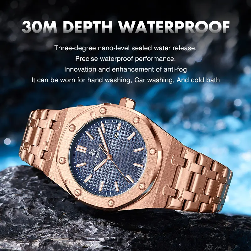 PENGAGAR Square Luxury Men Wristwatch Waterproof Luminous Date Stainless Steel Male Clock Business Sports Quartz Watches For Men