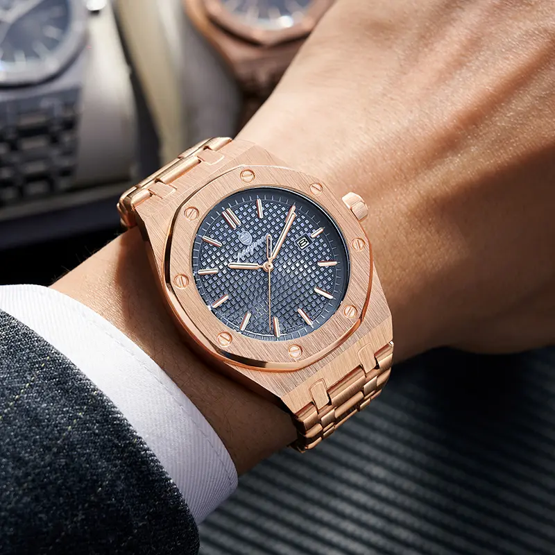 PENGAGAR Square Luxury Men Wristwatch Waterproof Luminous Date Stainless Steel Male Clock Business Sports Quartz Watches For Men