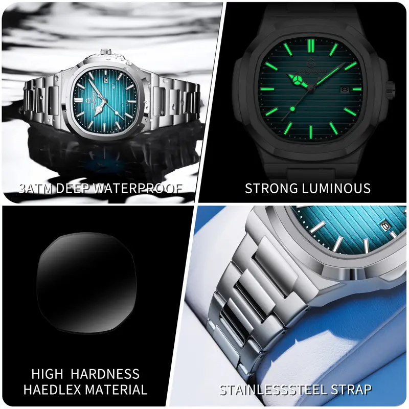 PENGAGAR Men Watches Luxury Stainless Steel Quartz Watch Man Leather Calendar Sports Wristwatch Luminous Clock reloj hombre