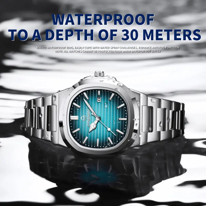 PENGAGAR Men Watches Luxury Stainless Steel Quartz Watch Man Leather Calendar Sports Wristwatch Luminous Clock reloj hombre