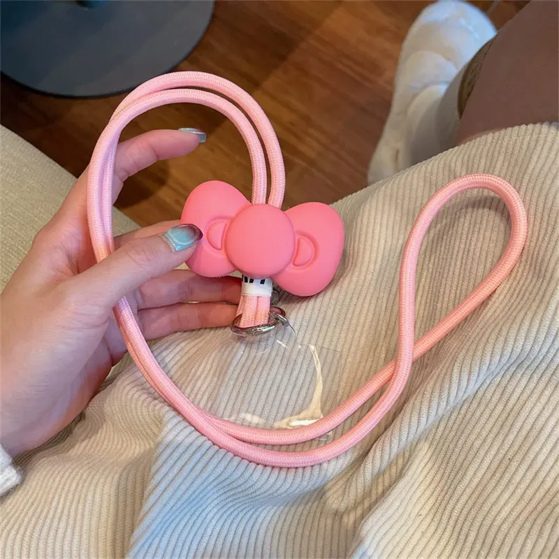 Korean Cute Universal Necklace Mobile Phone Crossbody Pink Bow Silicone Strap For iPhone 14 13 12 15 Pro Max For Samsung Chain
