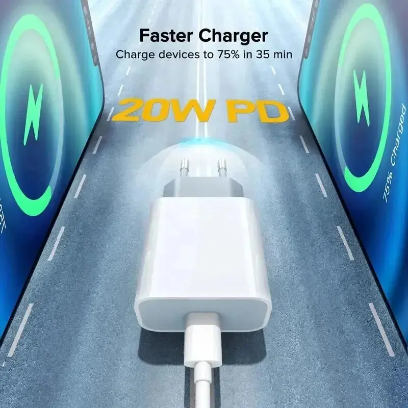 2 in 1 PD 20W Fast Charger For iPhone 13 12 11 14 Pro Max Fast Charging 8 Plus XS MAX With PD Cable
