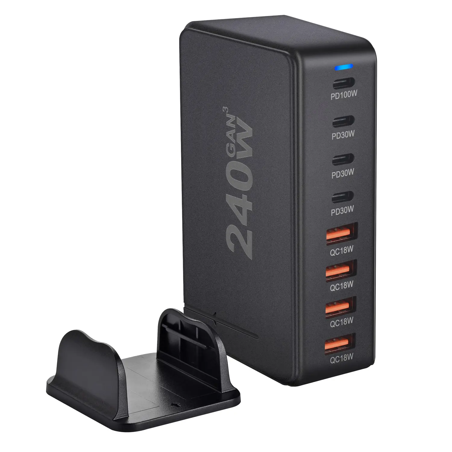 240W GaN desktop charger with 8 USB-C ports, supports PD 3.0 fast charging and is compact & portable