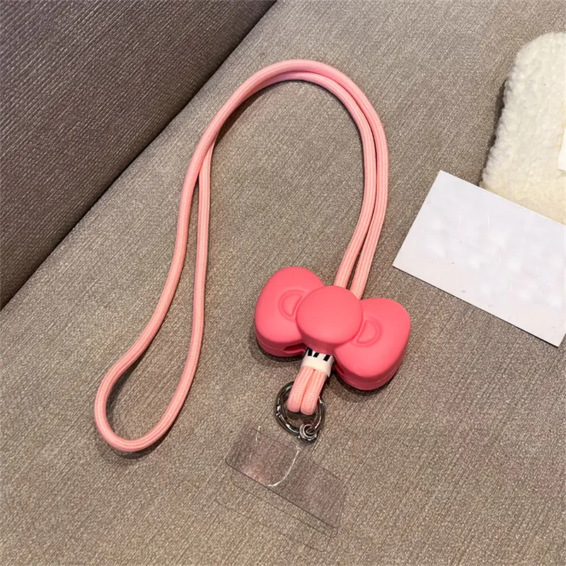 Korean Cute Universal Necklace Mobile Phone Crossbody Pink Bow Silicone Strap For iPhone 14 13 12 15 Pro Max For Samsung Chain