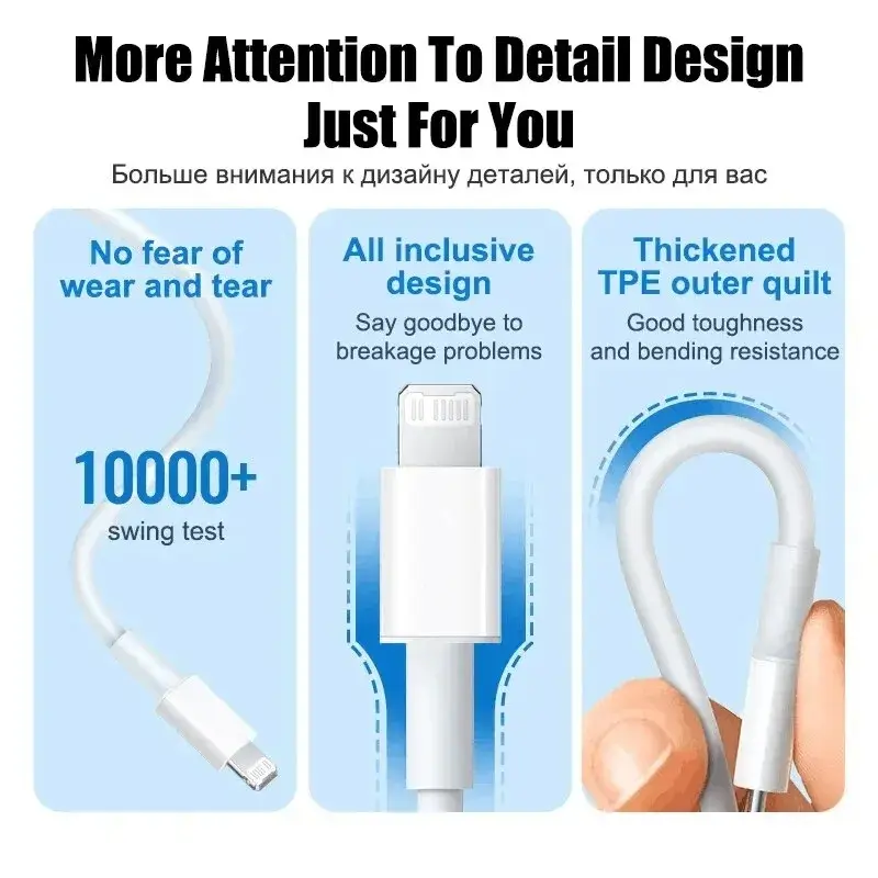2 in 1 PD 20W Fast Charger For iPhone 13 12 11 14 Pro Max Fast Charging 8 Plus XS MAX With PD Cable