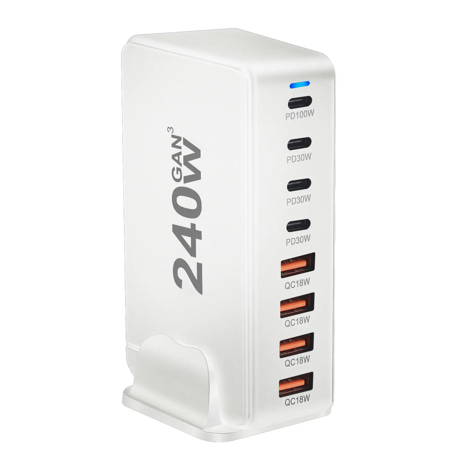 240W GaN desktop charger with 8 USB-C ports, supports PD 3.0 fast charging and is compact & portable