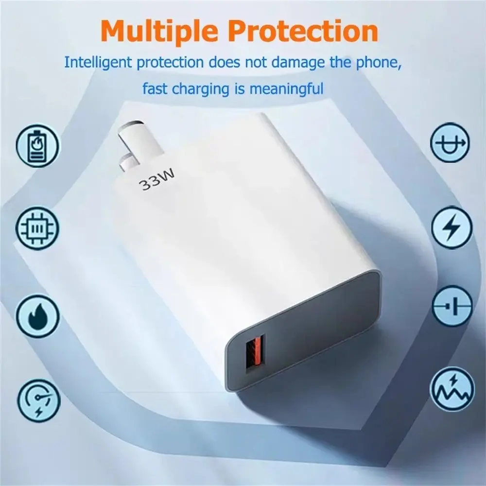 USB Fast Charger 33W Quick Charge 3.0 EU/US Plug Wall Charger For Xiaomi 14 13 Redmi K30 K40 Portable USB Phone Charger Adapter