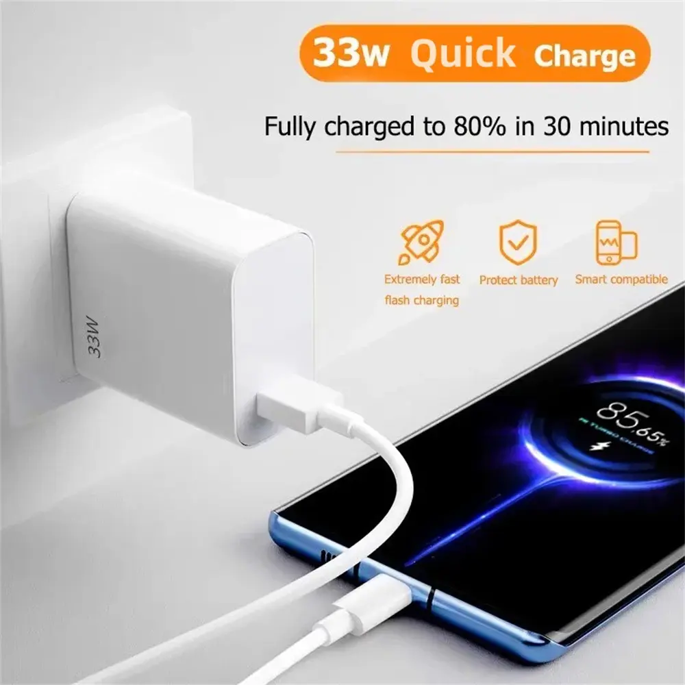 USB Fast Charger 33W Quick Charge 3.0 EU/US Plug Wall Charger For Xiaomi 14 13 Redmi K30 K40 Portable USB Phone Charger Adapter