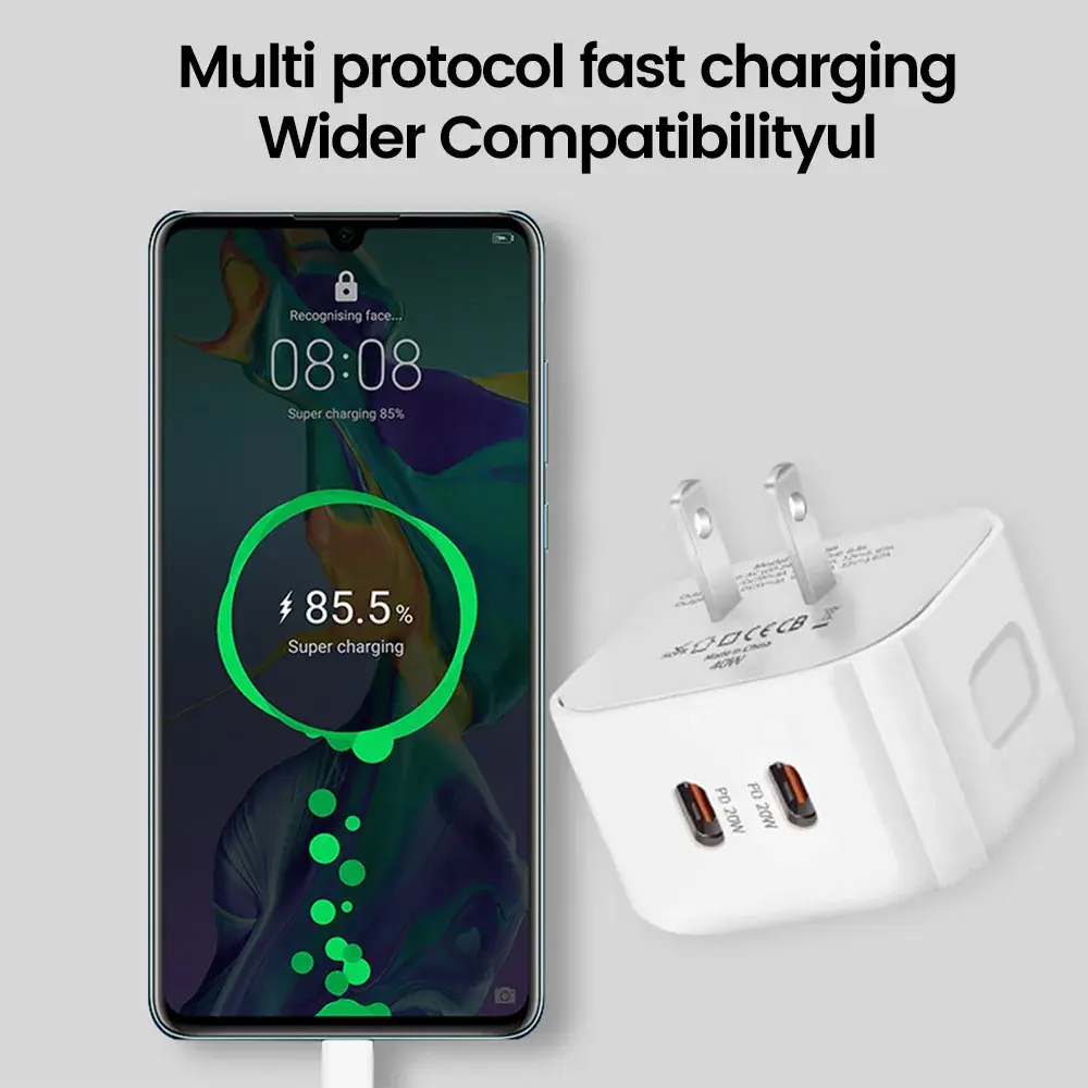 20W Double Type C Fast Charge Adapter USB C Super Charge US/UK/EU Mobile Phone Charger For Iphone 16 15 14 13 Pro Xiaomi Samsung