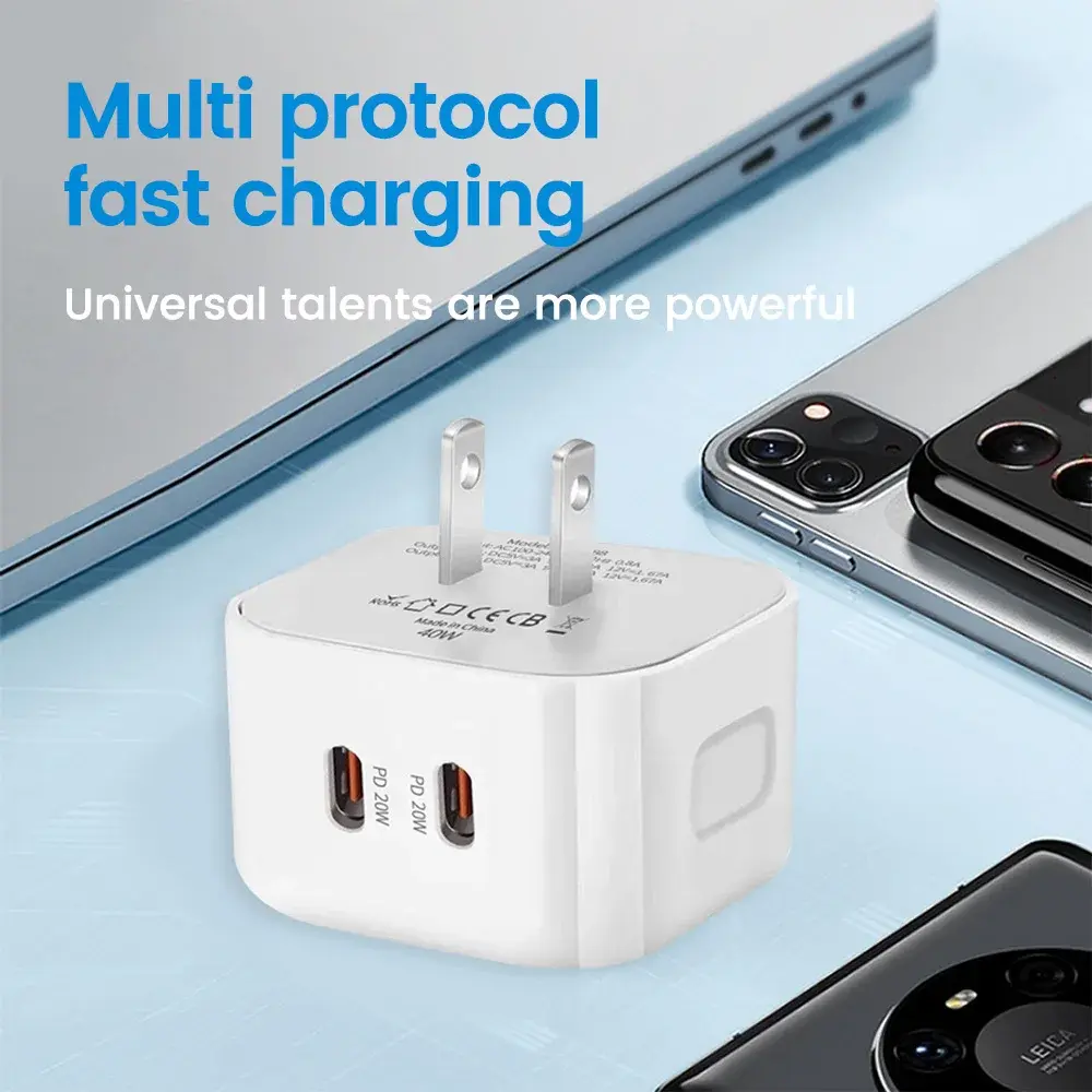 20W Double Type C Fast Charge Adapter USB C Super Charge US/UK/EU Mobile Phone Charger For Iphone 16 15 14 13 Pro Xiaomi Samsung