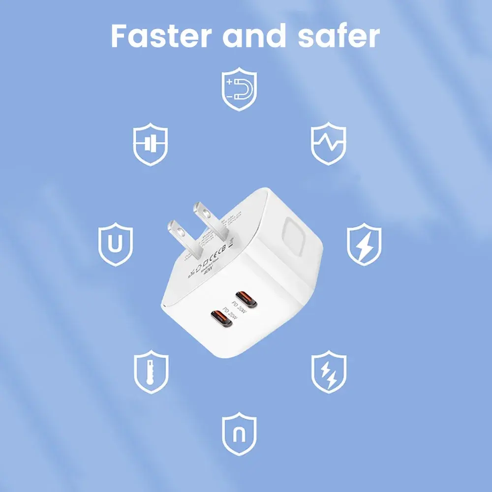 20W Double Type C Fast Charge Adapter USB C Super Charge US/UK/EU Mobile Phone Charger For Iphone 16 15 14 13 Pro Xiaomi Samsung