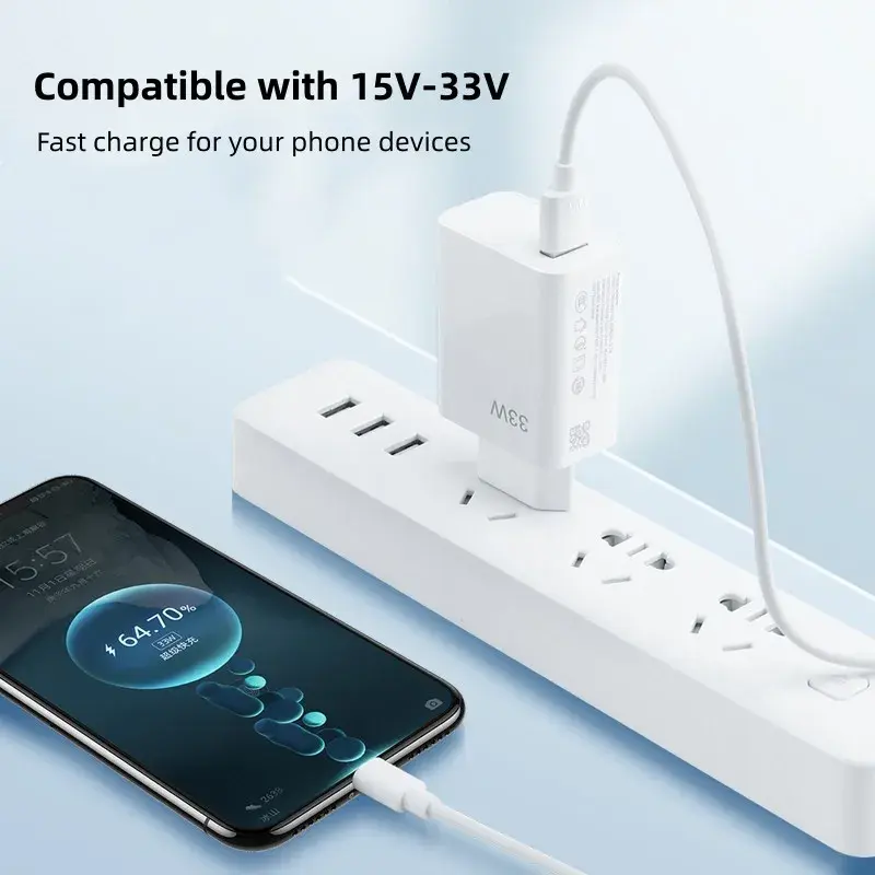 33W USB Charger Fast Charging Charger 6A USB Type C Cable Quick Phone Charger Adapter For Xiaomi mi14 13 12 Redmi iPhone Oneplus