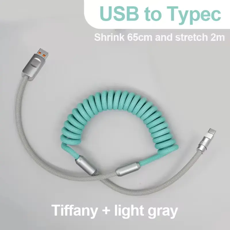1.8M 120W Fast Charge USB Cable Quick Charge Type-C Charger Spring  Cord Line Cable For Xiaomi Huawei Samsung USB to Type C