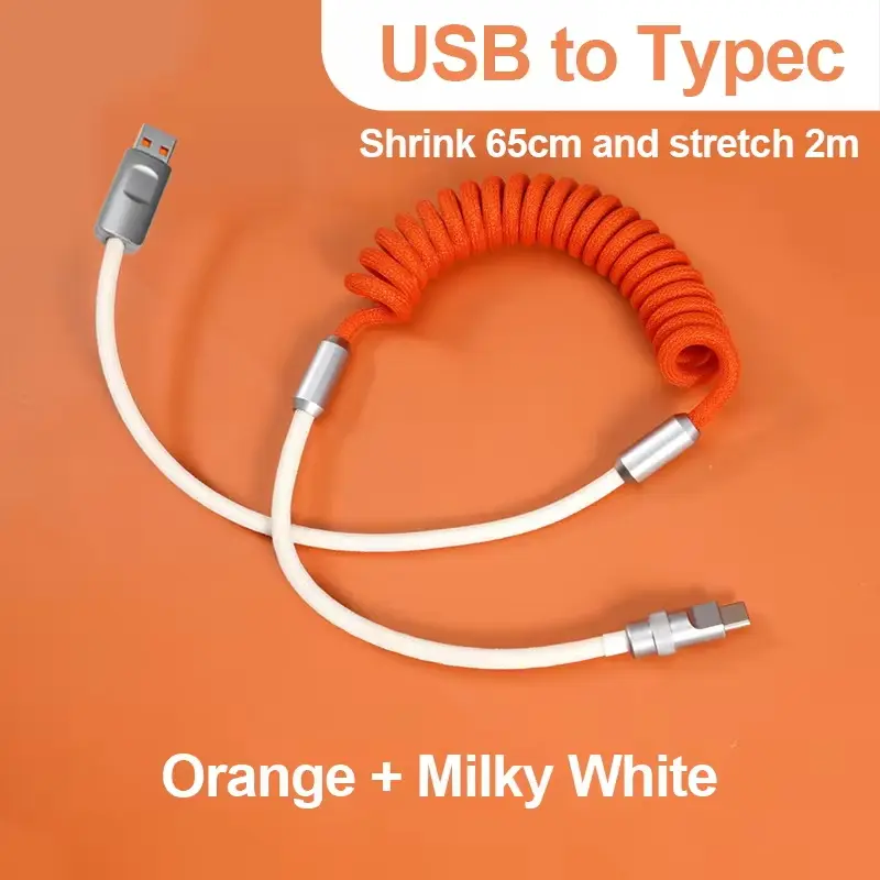 1.8M 120W Fast Charge USB Cable Quick Charge Type-C Charger Spring  Cord Line Cable For Xiaomi Huawei Samsung USB to Type C