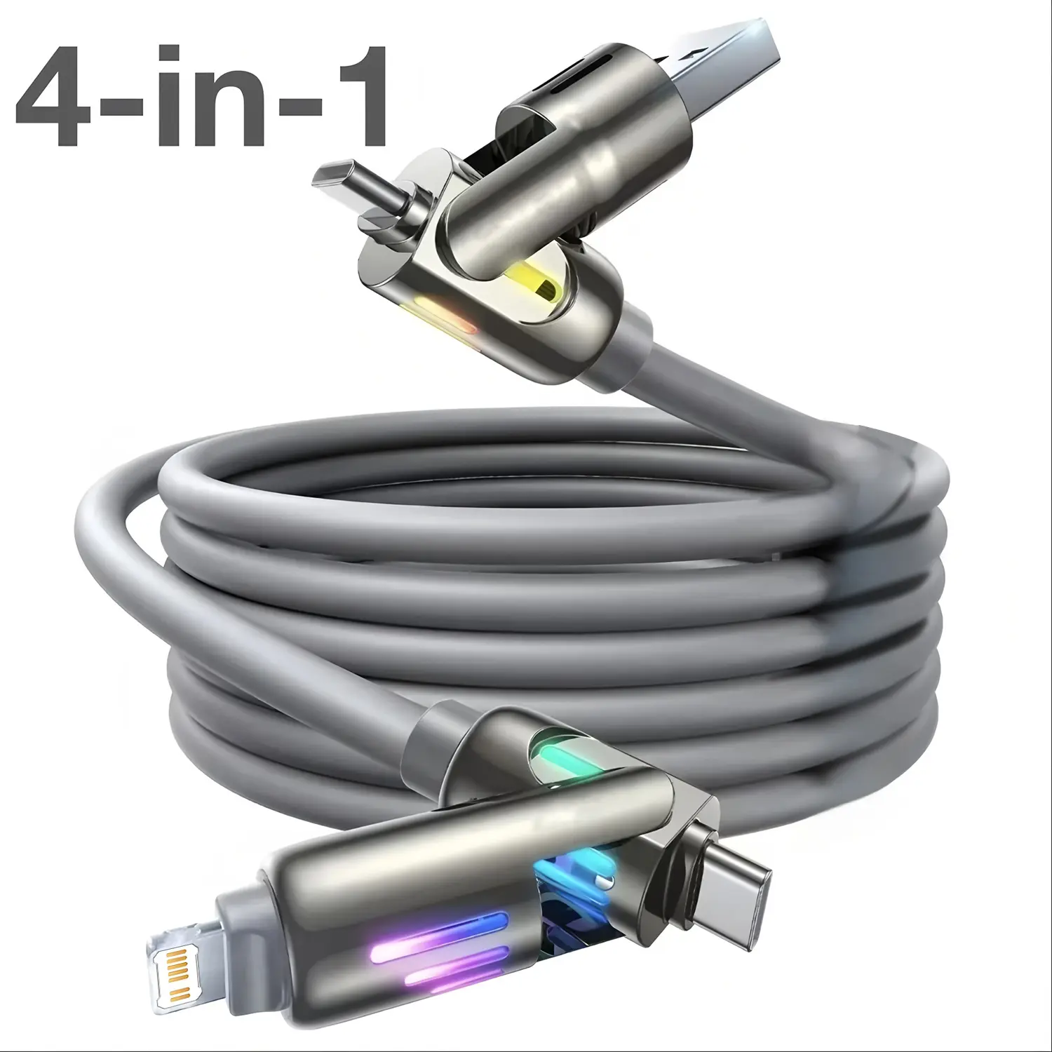 4 in 1 Functional 240W Super Fast Charge USB Type C Liquid Silicone Aluminum Alloy Data Cable For iPhone Huawei Samsung Xiaomi