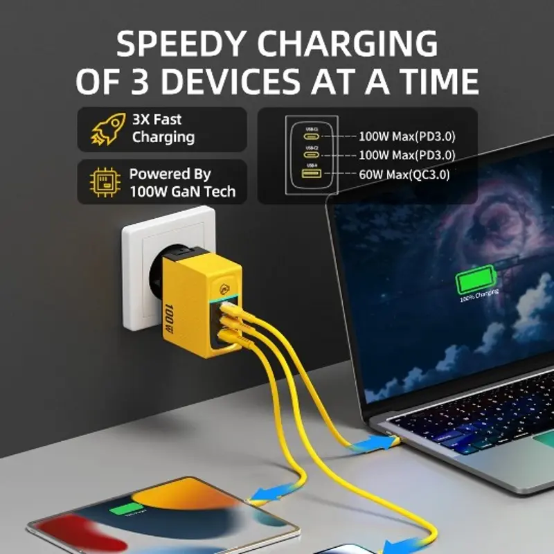 WEKOME GaN 100W Charger High Speed Fast Charging Type C Charger for Xiaomi 13 Samsung s23 ultra iPhone 15 pro max Macbook Pro