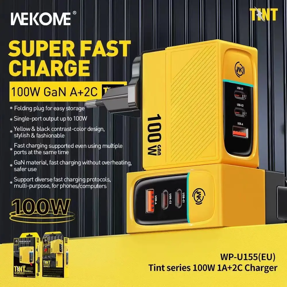 WEKOME GaN 100W Charger High Speed Fast Charging Type C Charger for Xiaomi 13 Samsung s23 ultra iPhone 15 pro max Macbook Pro