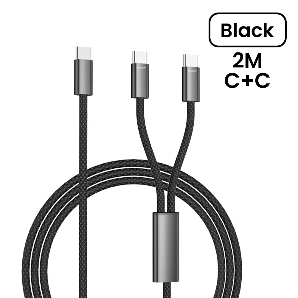 2 IN 1 USB Type C Cable PD 60W Dual Type C Fast Charging Cable For iPhone 15 16 Pro Xiaomi Huawei USB C Mobile Phone Data Cord