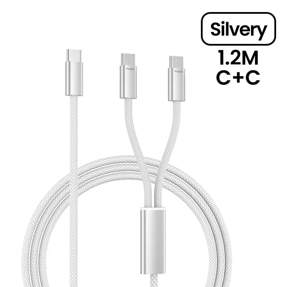 2 IN 1 USB Type C Cable PD 60W Dual Type C Fast Charging Cable For iPhone 15 16 Pro Xiaomi Huawei USB C Mobile Phone Data Cord