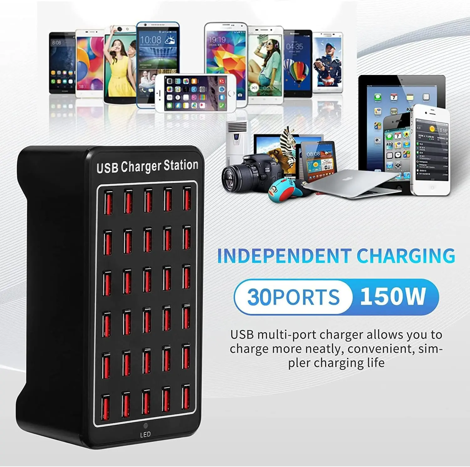 20/30 Ports USB Charger 100W/150W Smart USB Charger Desktop Charging Hub Multi-Port Charging Station for Samsung/iPhone/iPad/Tab