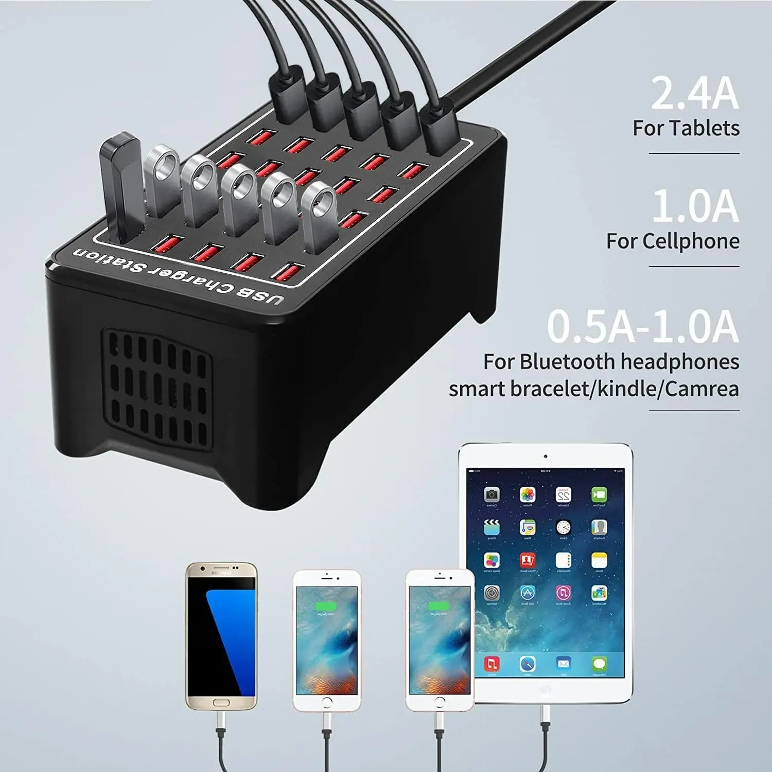 20/30 Ports USB Charger 100W/150W Smart USB Charger Desktop Charging Hub Multi-Port Charging Station for Samsung/iPhone/iPad/Tab
