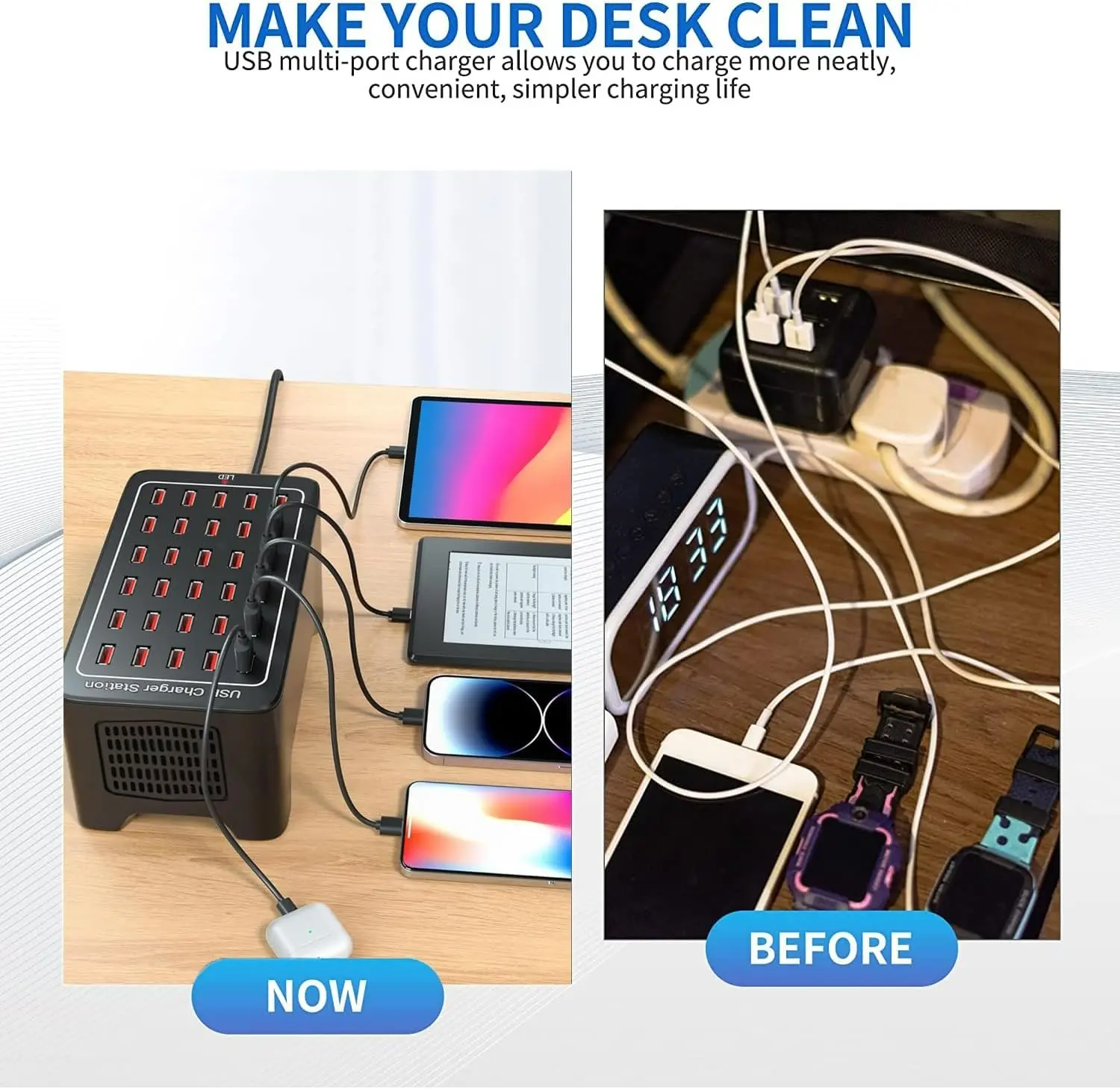 20/30 Ports USB Charger 100W/150W Smart USB Charger Desktop Charging Hub Multi-Port Charging Station for Samsung/iPhone/iPad/Tab