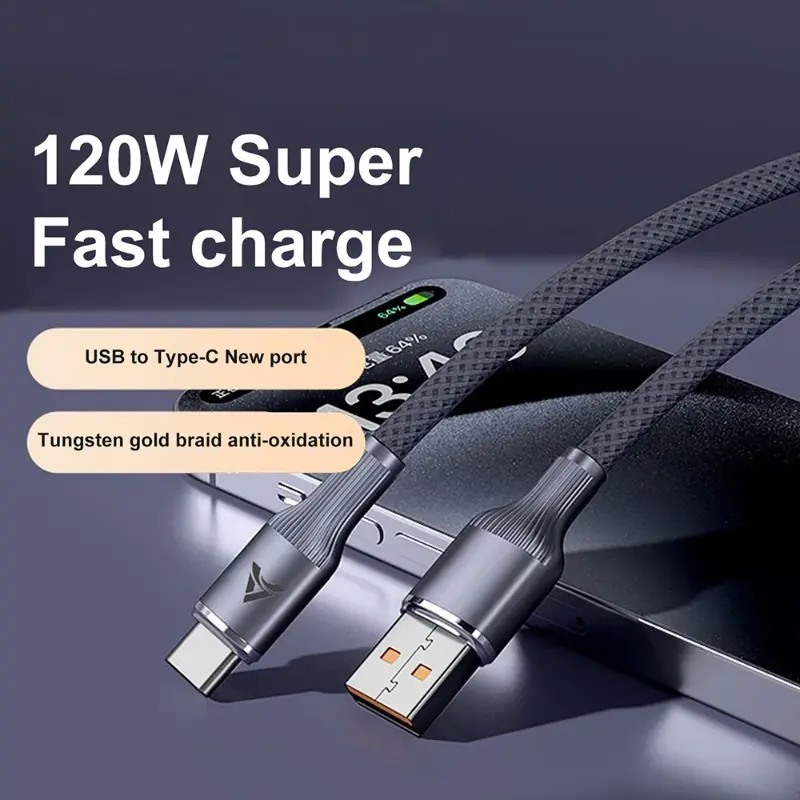 MAOYYE 120W Fast Charging Cable USB A To USB C 0.25/1/2/3m  Braid Data Line for IPhone 15 16 Xiaomi Huawei P60 Phone Charge