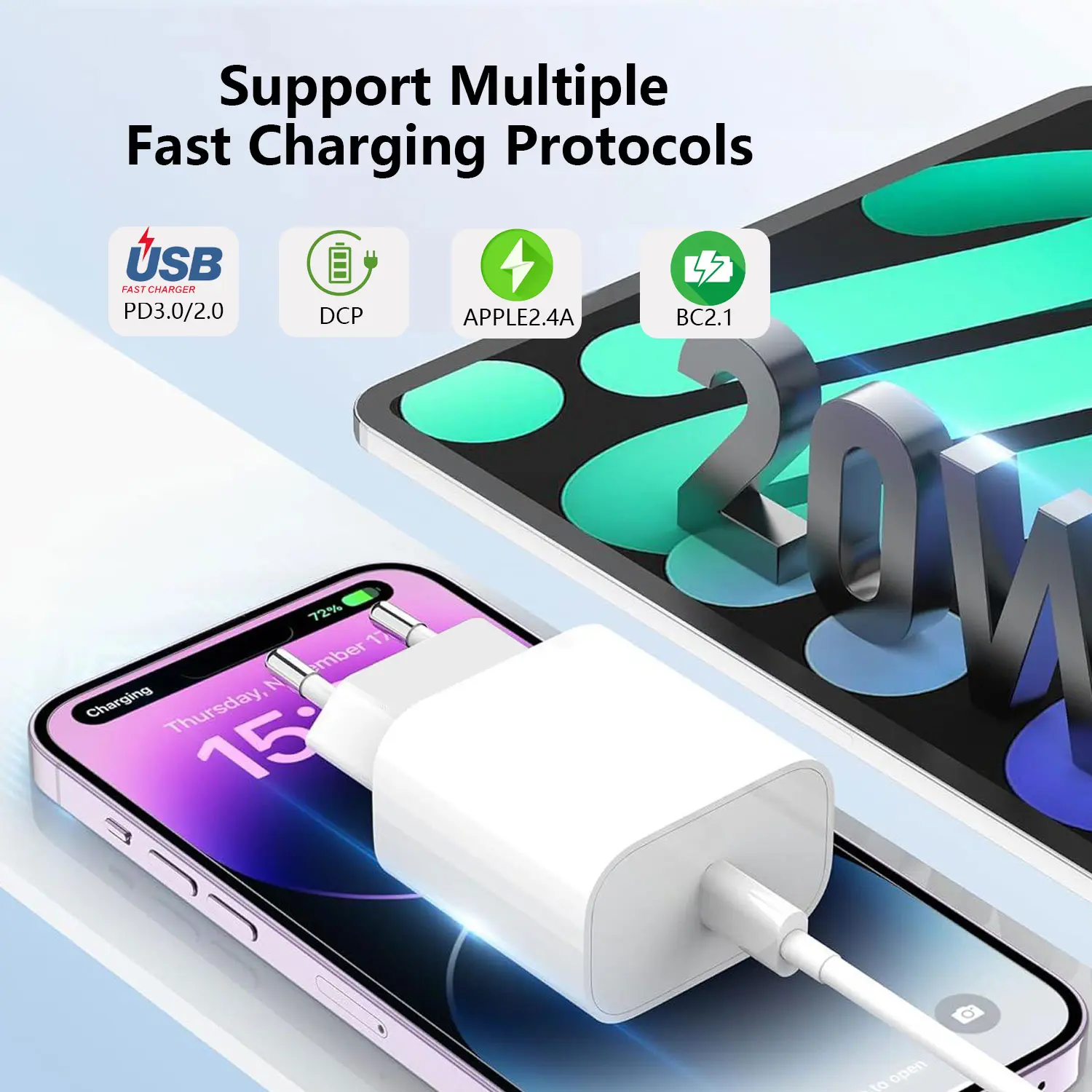 30W PD Fast Charger for iPhone iPad Samsung Xiaomi Huawei google Charging Box Brick USB C Quick Fast Charger Power Adapter Cube